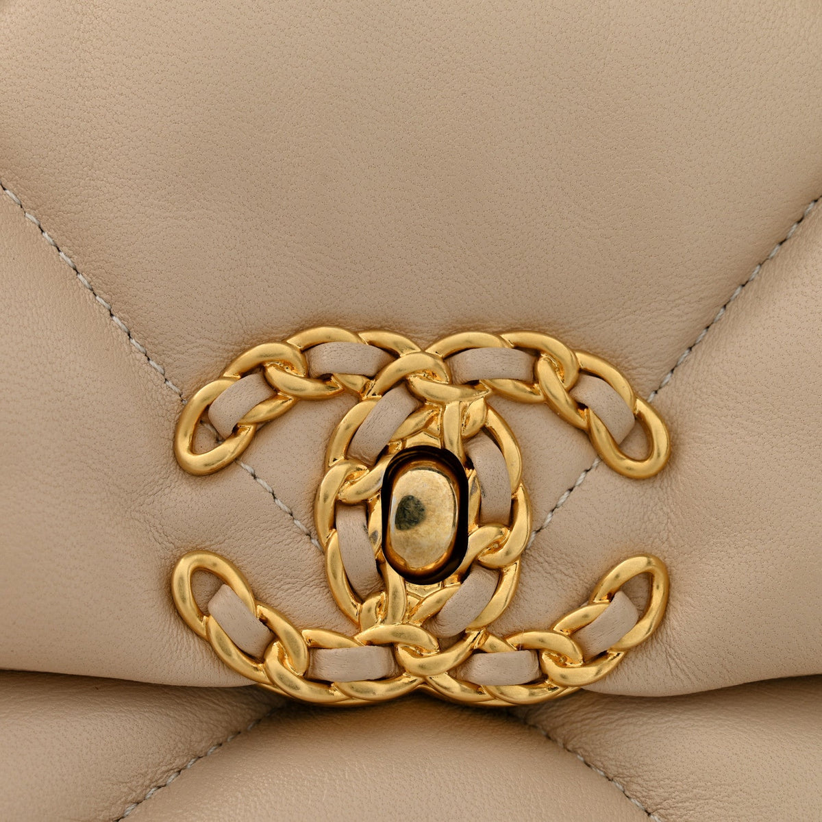 Lambskin Quilted Large Chanel 19 Flap Beige