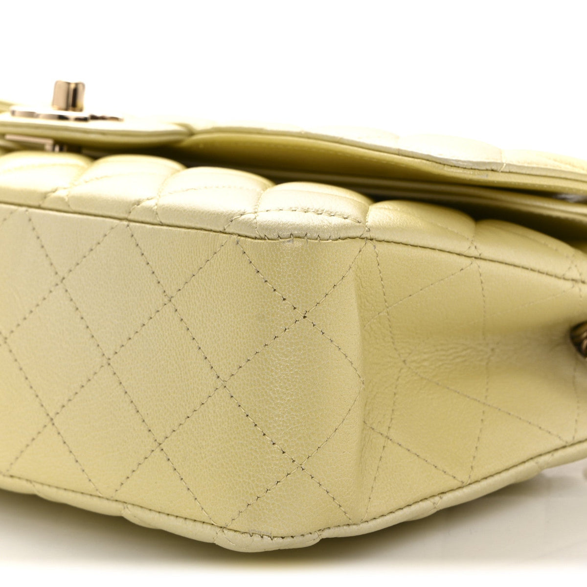 Cloudy Pearly Goatskin Quilted Medium Double Flap Light Yellow