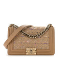 Calfskin Tweed Medium Boy Flap Dark Beige