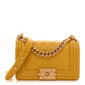 Lambskin Quilted Small Boy Flap Yellow