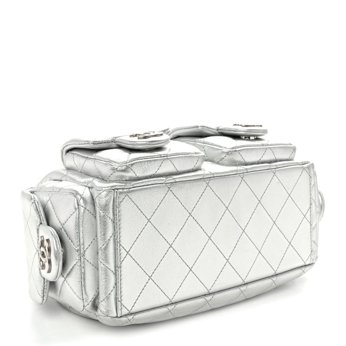 Metallic Lambskin Quilted Trendy Pockets Hobo Silver