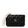 Calfskin Quilted Mini Maxi Pearls Wallet On Chain WOC Black