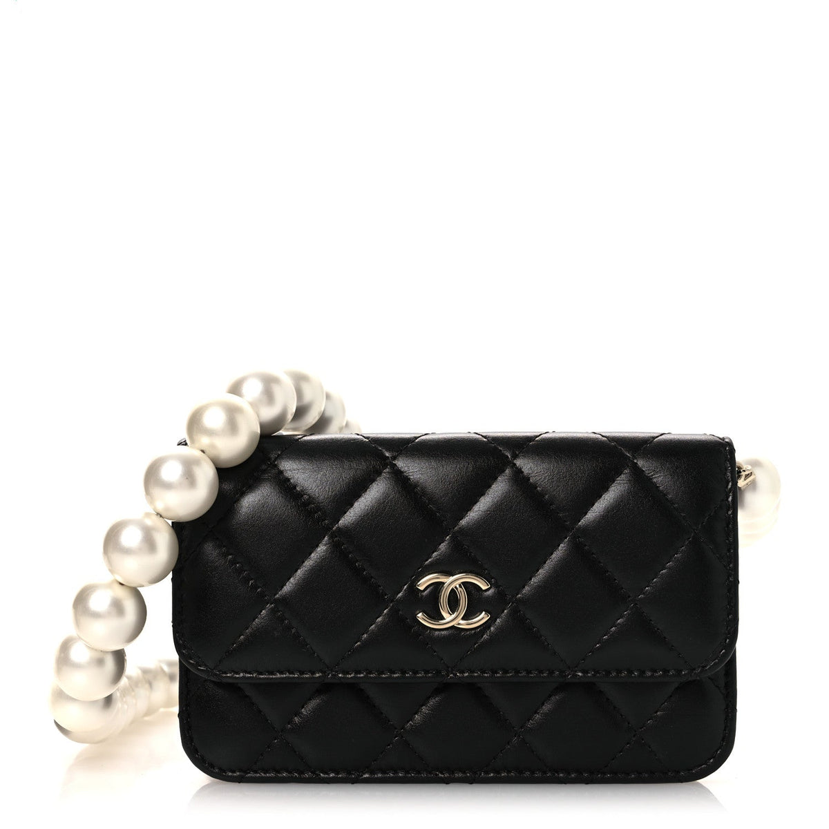 Calfskin Quilted Mini Maxi Pearls Wallet On Chain WOC Black
