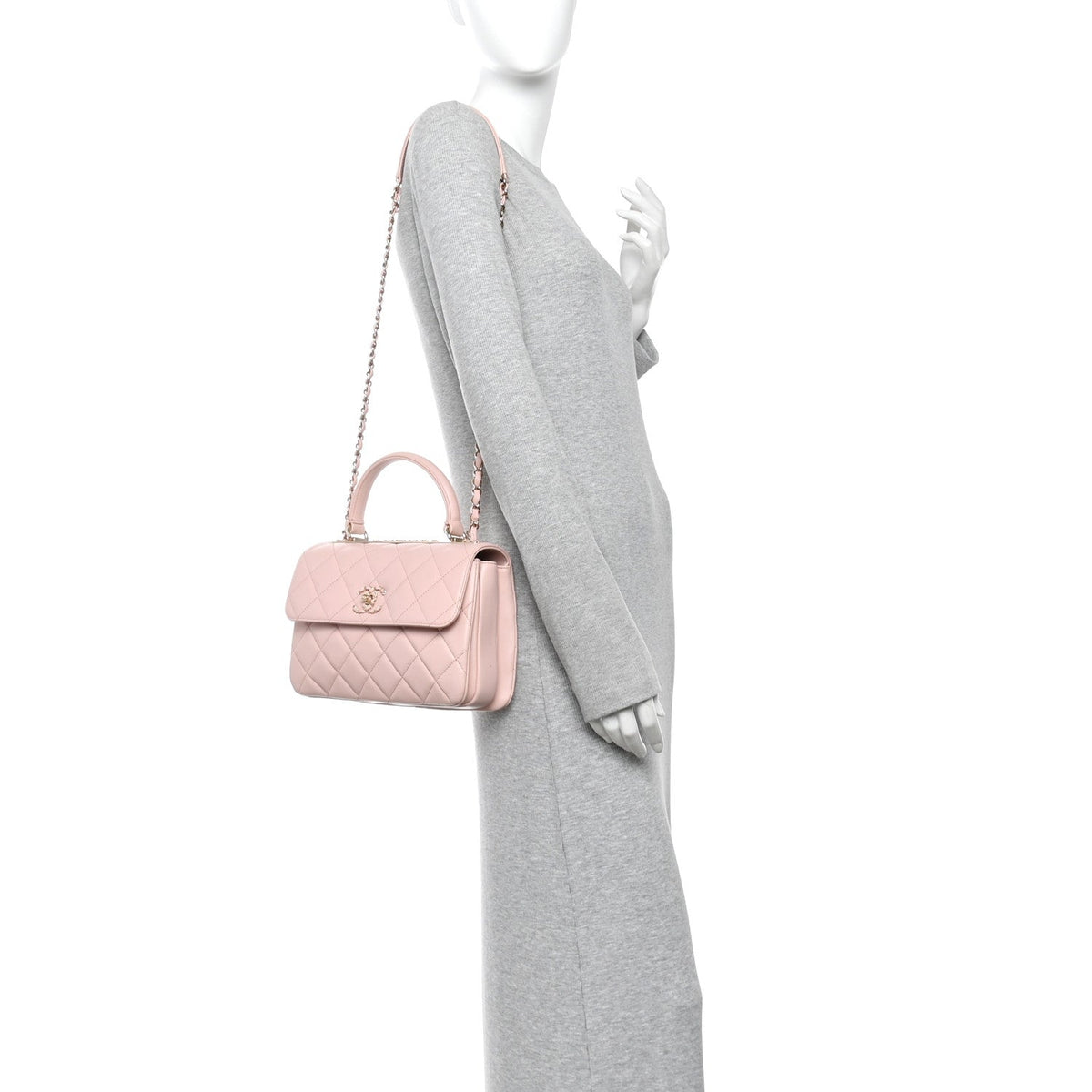 Lambskin Quilted Small Trendy CC Dual Handle Flap Bag Light Beige Light Pink