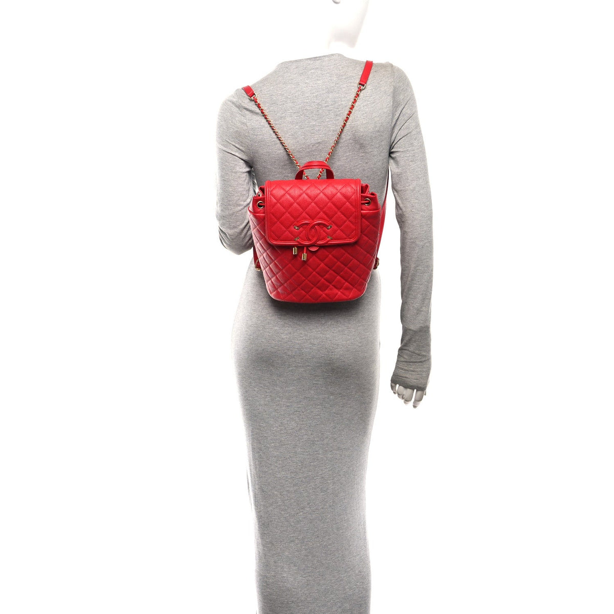 Caviar Quilted Filigree Backpack Red