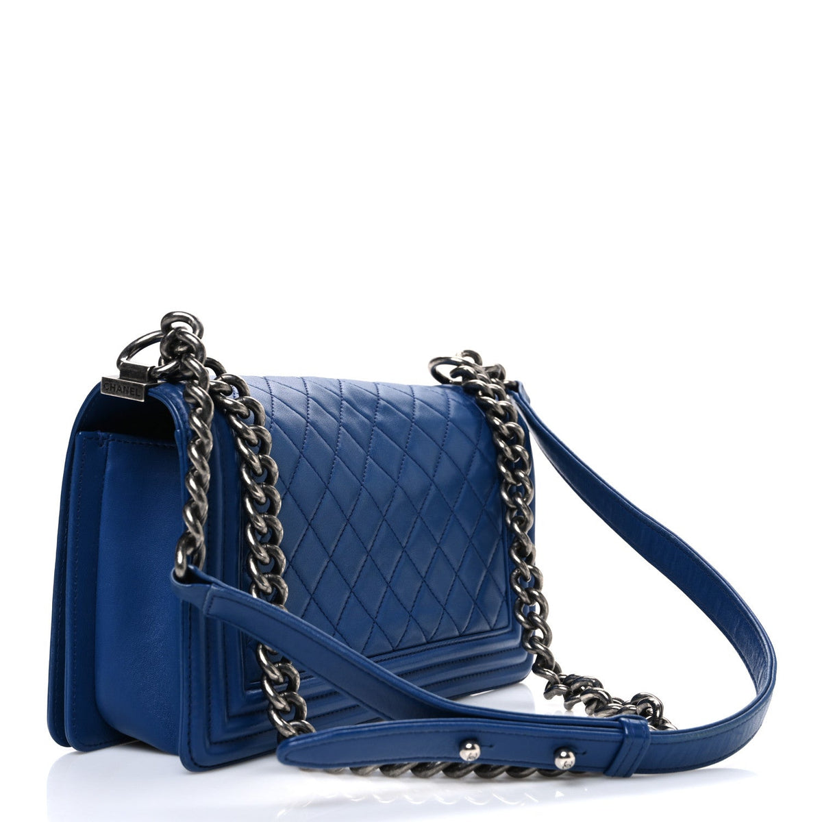 Lambskin Quilted Medium Boy Flap Blue