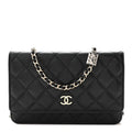 Caviar Quilted Wallet With Charms On Chain WOC Black