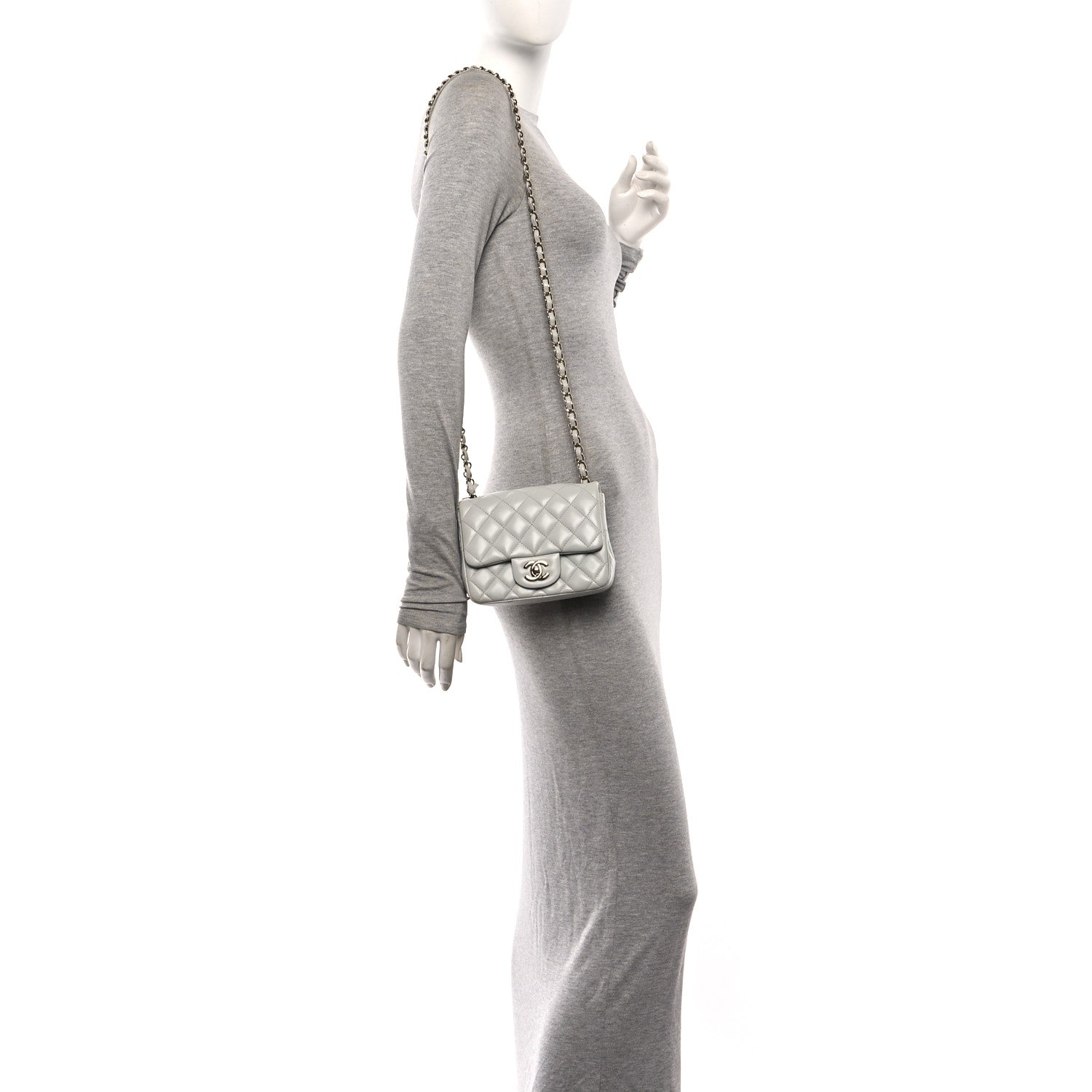 Lambskin Quilted Mini Square Flap Light Grey