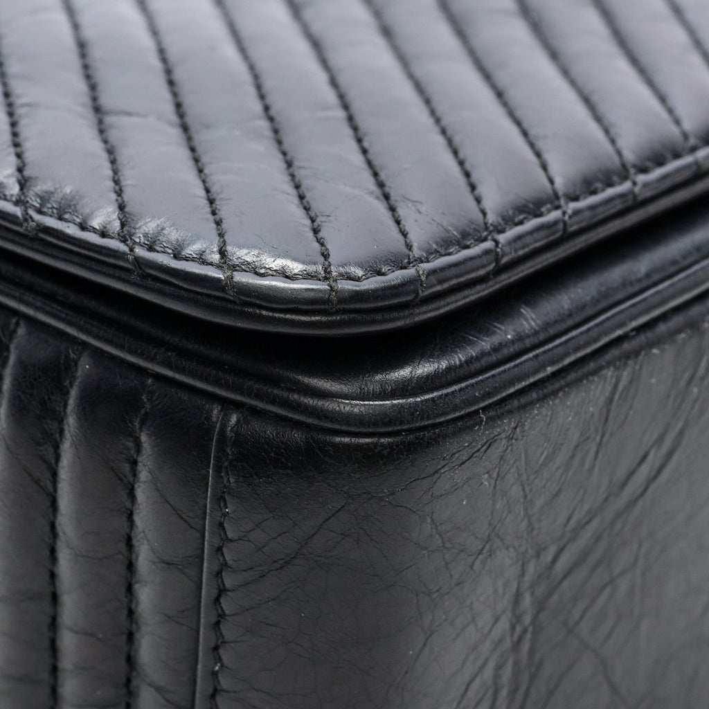 Glazed Calfskin Quilted Large Coco Boy Flap Black