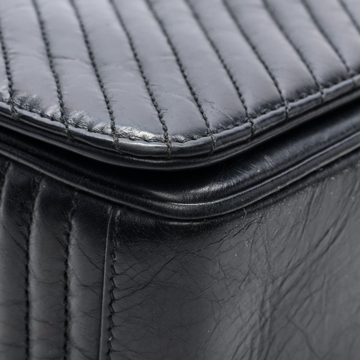 Glazed Calfskin Quilted Large Coco Boy Flap Black