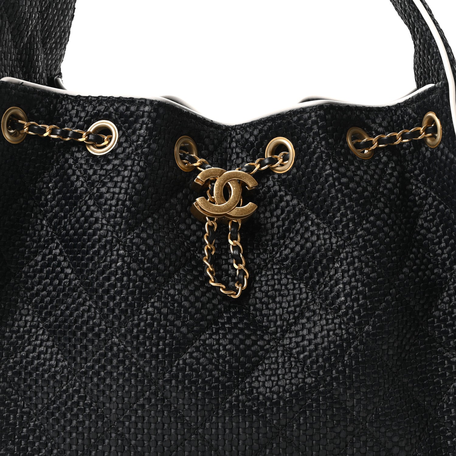 Braided Raffia Calfskin Quilted Small Chanel 25 Handbag Black White