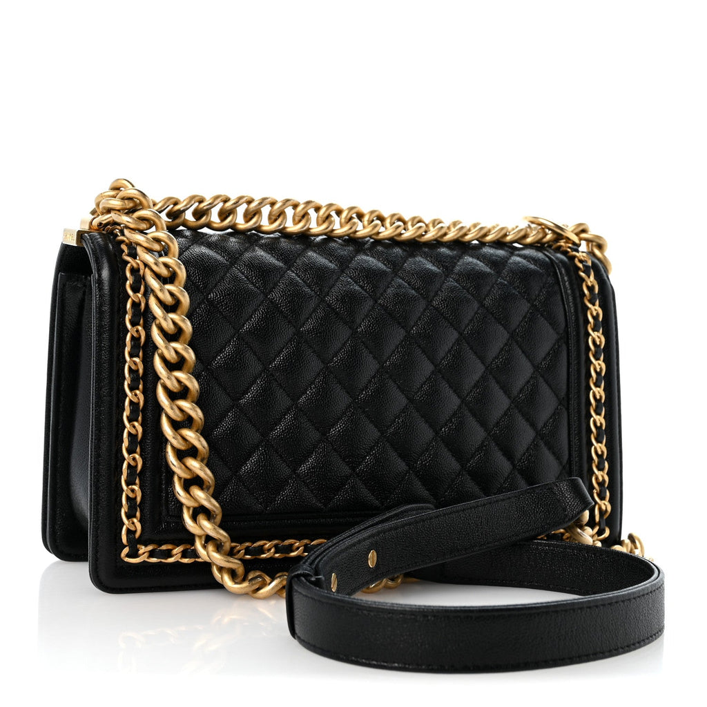 Caviar Quilted Medium Chain Around Boy Flap Black