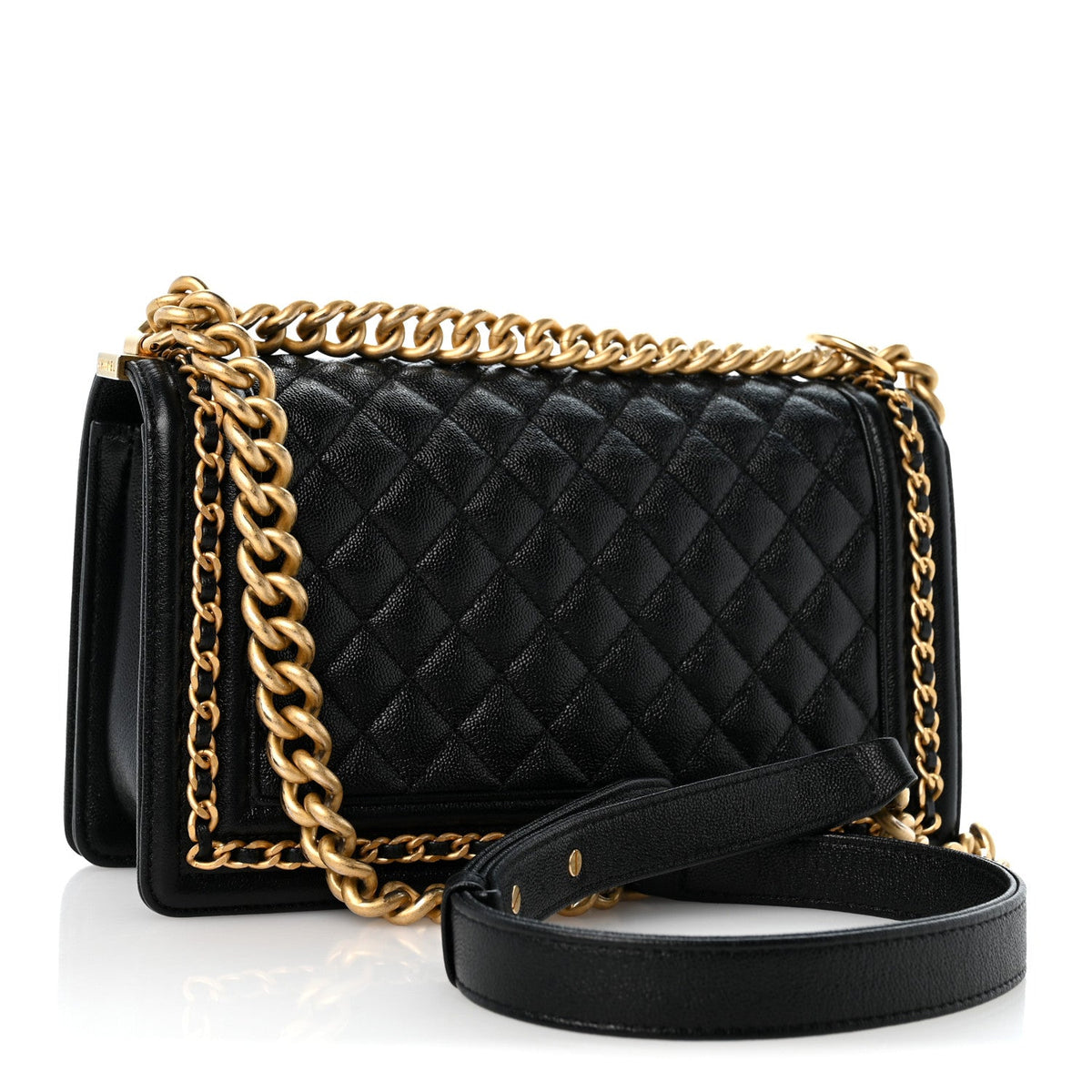 Caviar Quilted Medium Chain Around Boy Flap Black