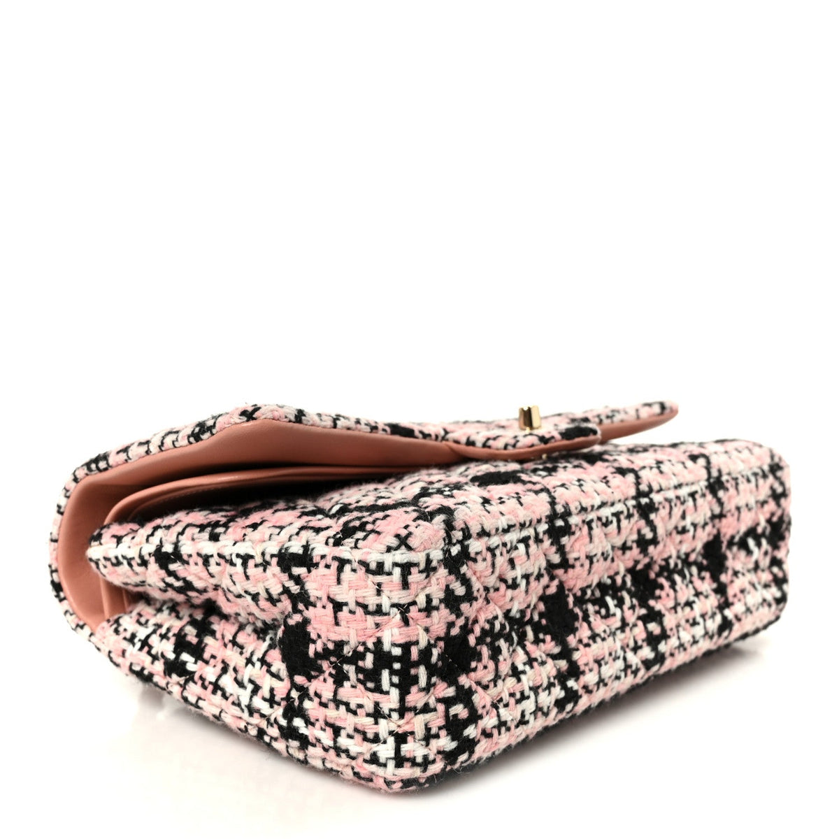 Tweed Quilted Medium Double Flap Pink Black White