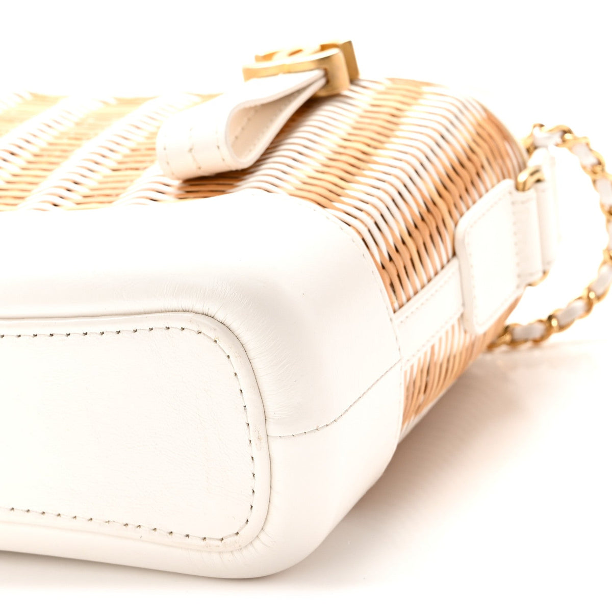 Rattan Calfskin Small Gabrielle Hobo Beige Ivory