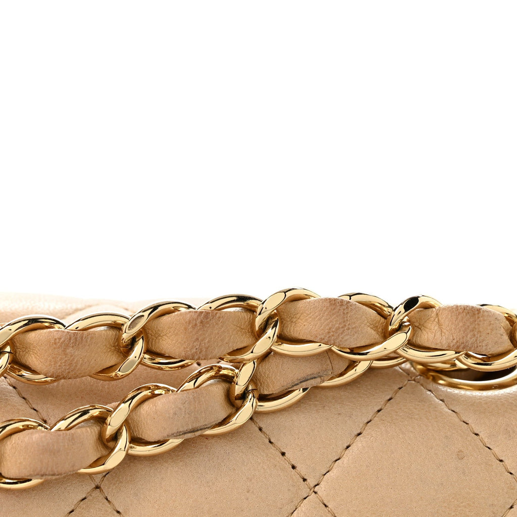 Lambskin Quilted Medium Double Flap Beige