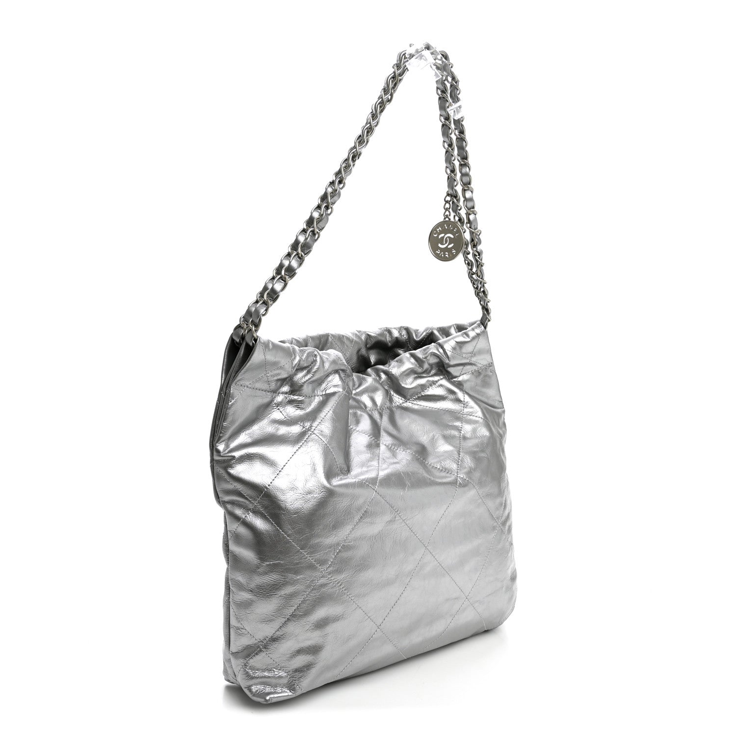 Metallic Calfskin Quilted Small Chanel 22 Silver