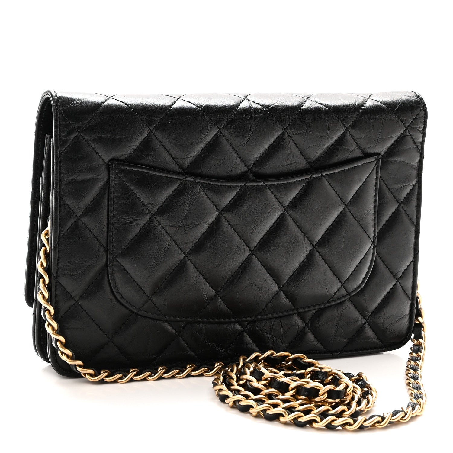 Aged Calfskin Lucky Charms Casino 2.55 Reissue Wallet on Chain WOC Black
