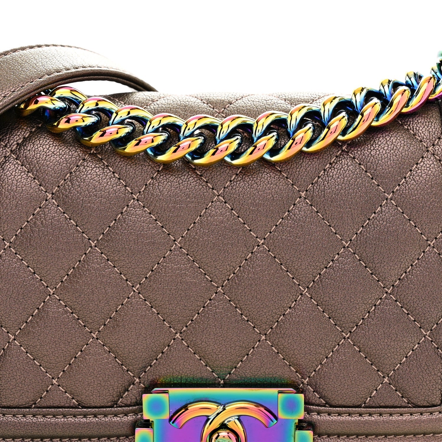 Iridescent Goatskin Quilted Small Boy Flap Dark Gold