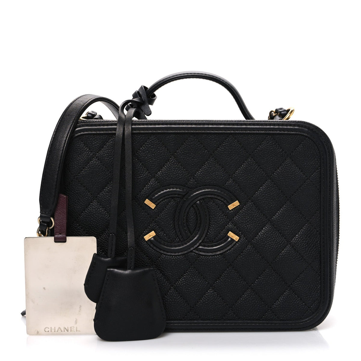 Caviar Quilted Large CC Filigree Vanity Case Black