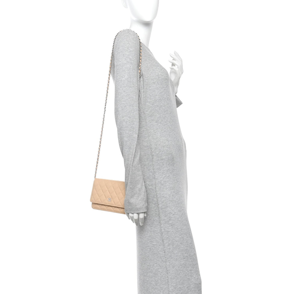 Caviar Quilted Wallet on Chain WOC Beige