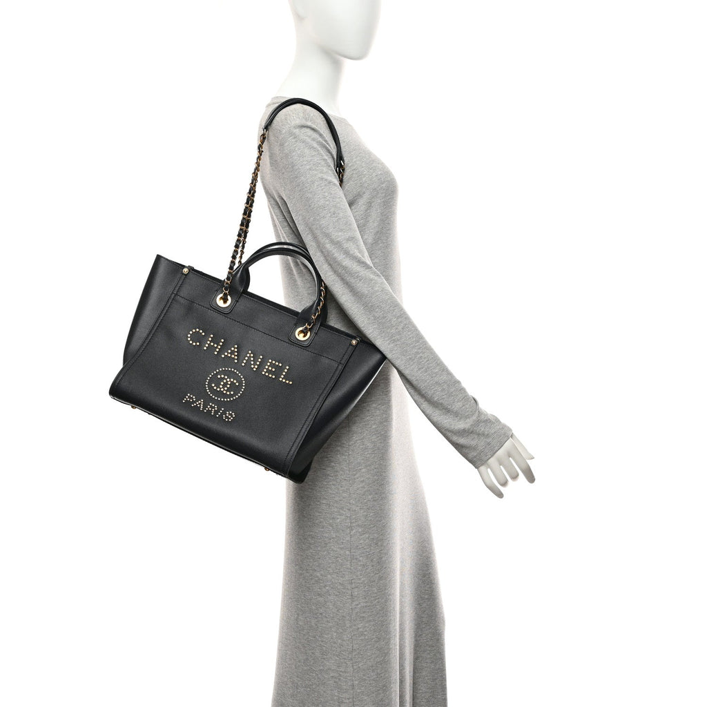 Caviar Small Studded Deauville Tote Navy