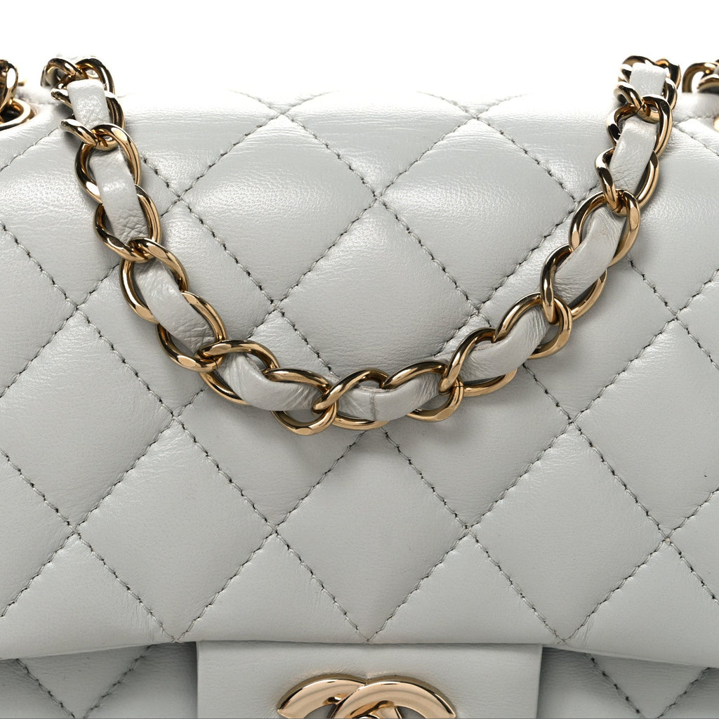 Lambskin Quilted Mini Square Flap Light Grey