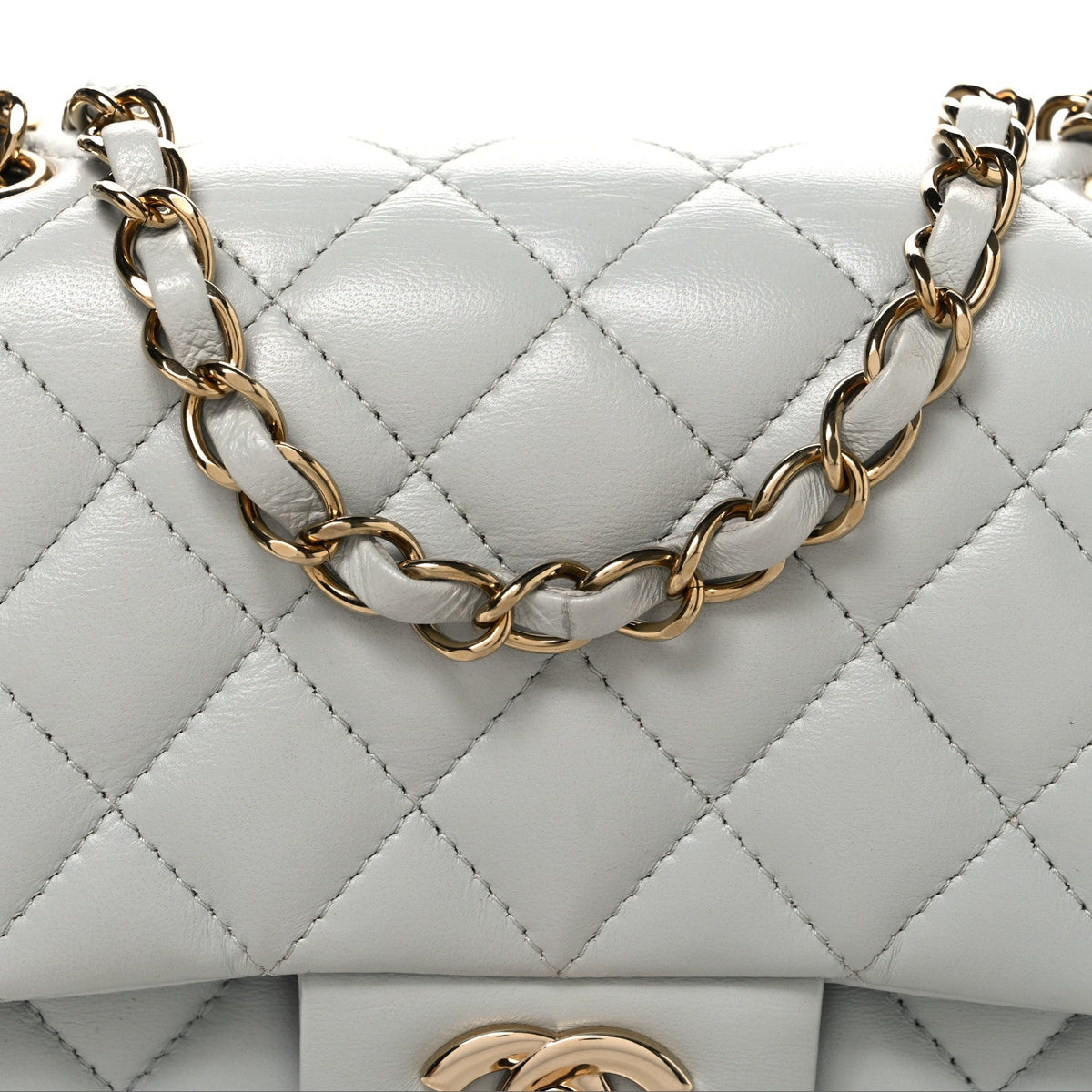 Lambskin Quilted Mini Square Flap Light Grey