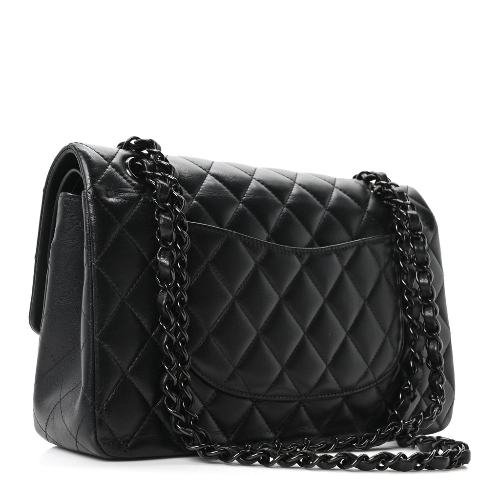 Lambskin Quilted Medium Double Flap So Black