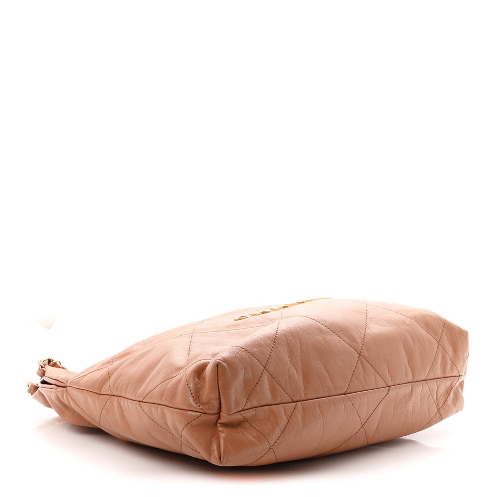 Shiny Calfskin Quilted Small Chanel 22 Camel