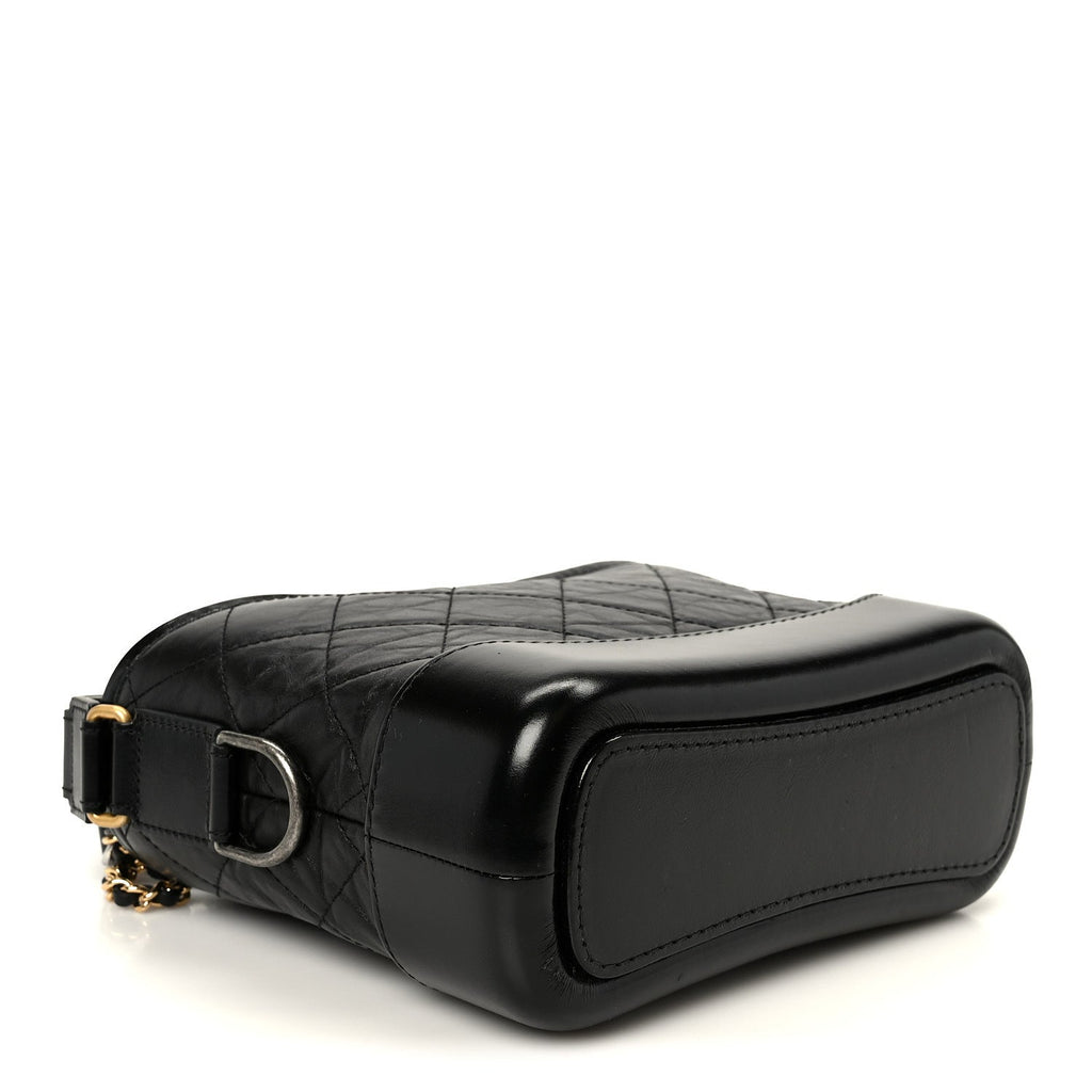 Aged Calfskin Quilted Small Gabrielle Hobo Black