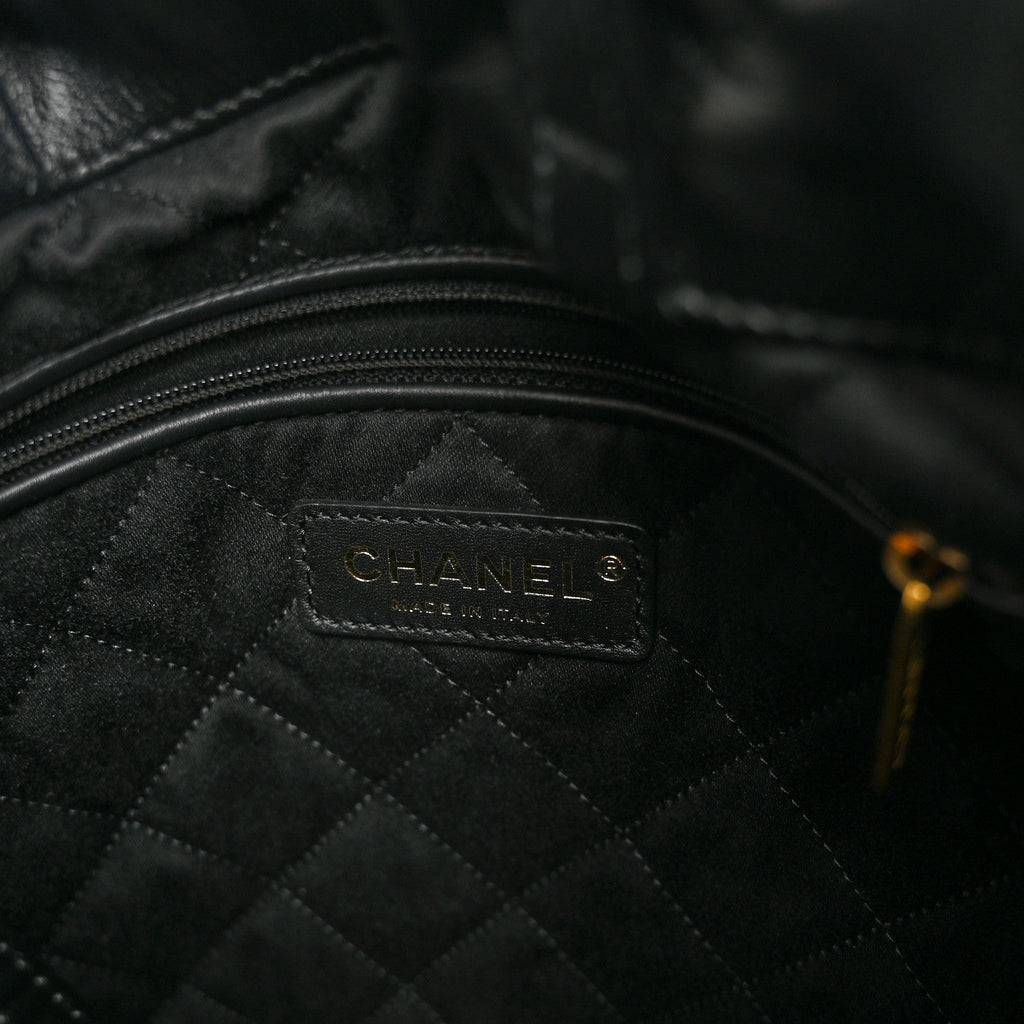Shiny Calfskin Quilted Chanel 22 Backpack Black