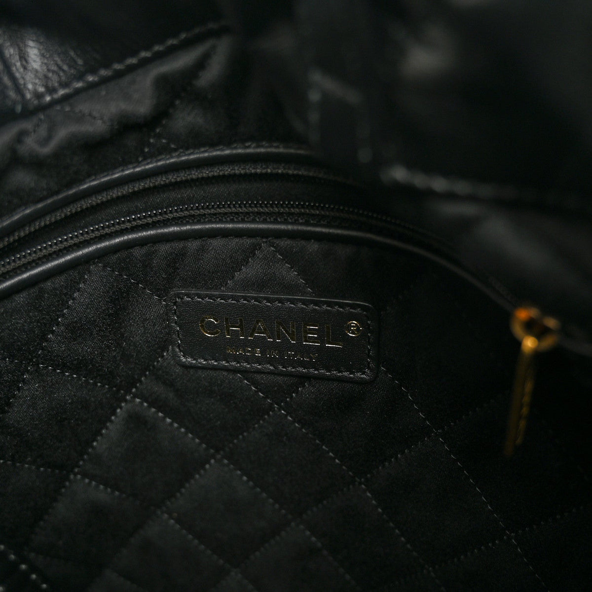 Shiny Calfskin Quilted Chanel 22 Backpack Black