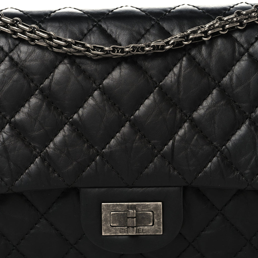 Aged Calfskin Quilted 2.55 Reissue 225 Flap Black