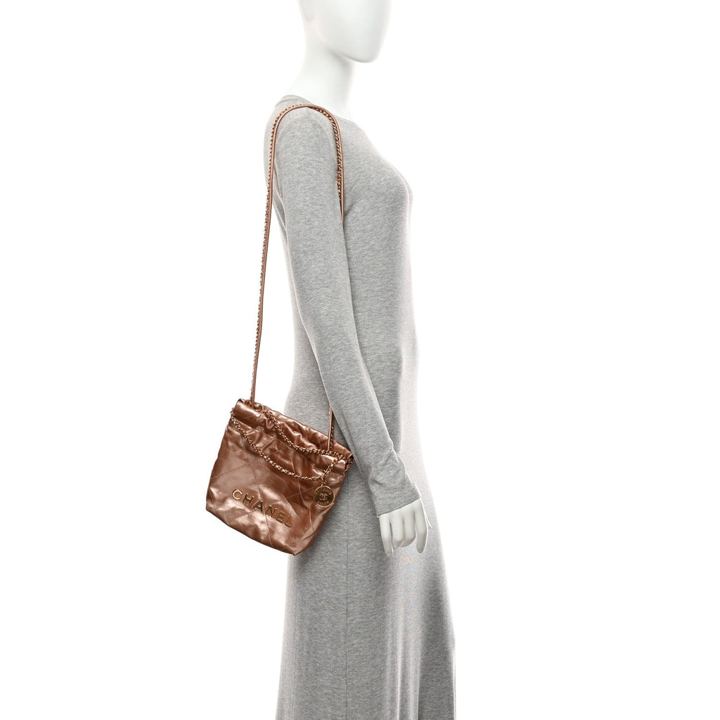 Metallic Calfskin Quilted Mini Chanel 22 Copper