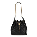 Shiny Crumpled Calfskin Quilted Medium Chanel 25 Handbag Black