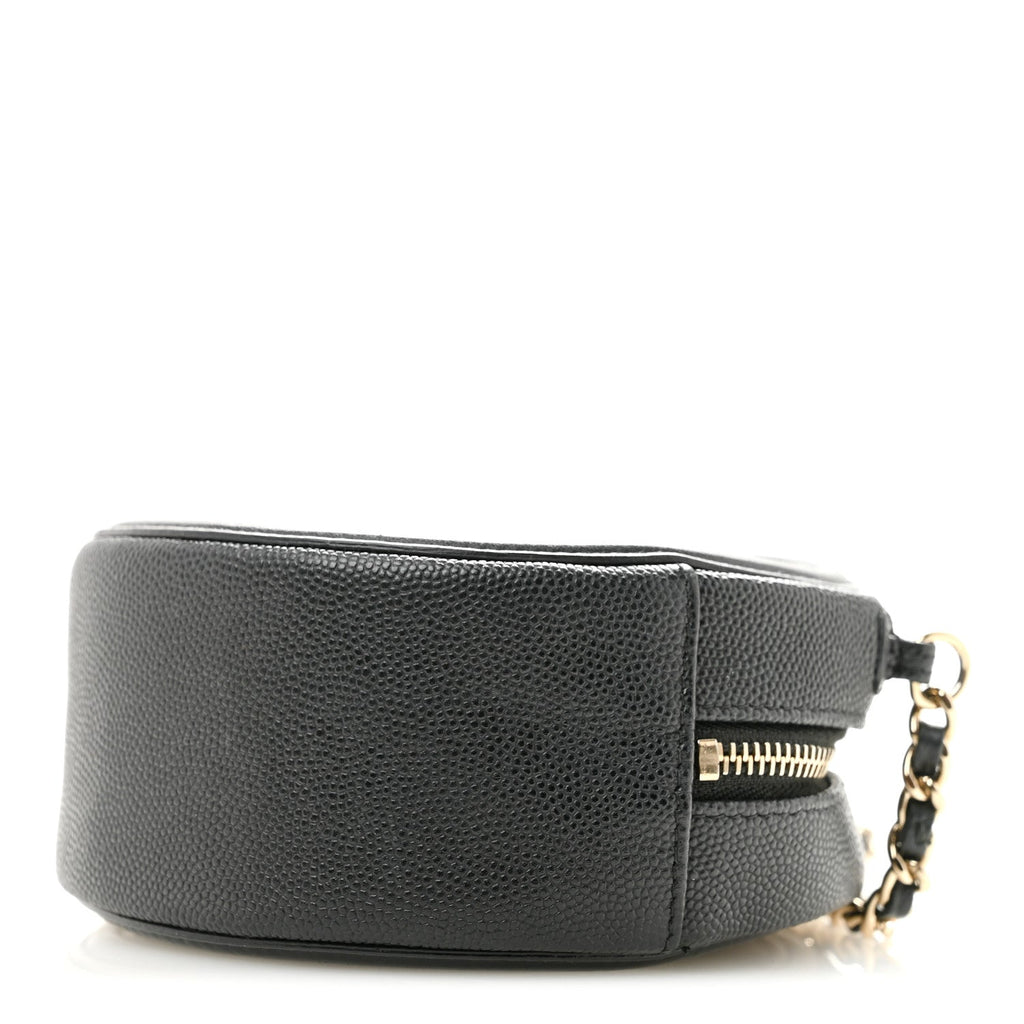 Caviar Quilted Round Filigree Crossbody Black