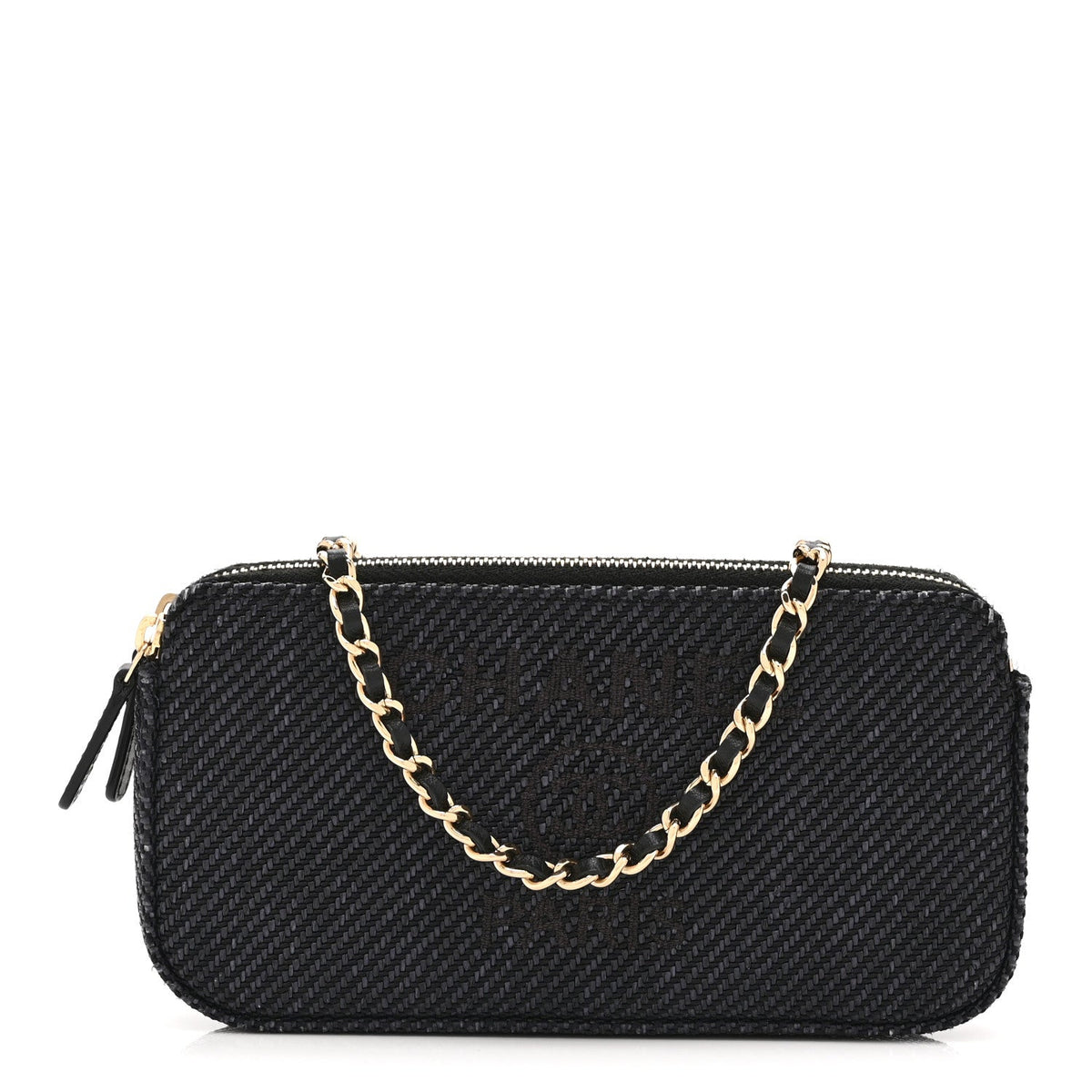 Lurex Straw Small Deauville Clutch With Chain Blue