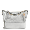 Metallic Aged Calfskin Quilted Medium Gabrielle Silver