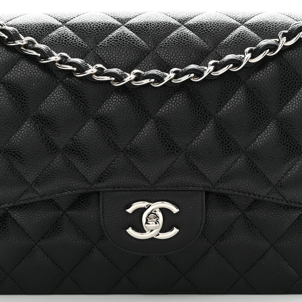Caviar Quilted Jumbo Double Flap Black