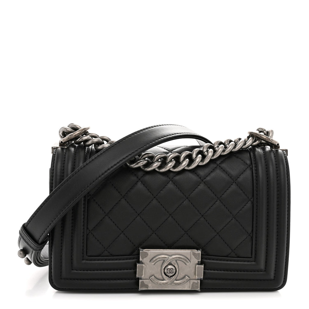 Lambskin Quilted Small Boy Flap Black