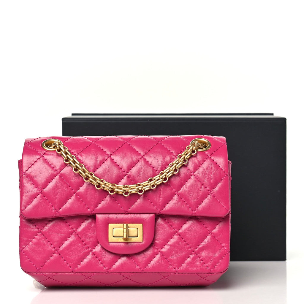 Aged Calfskin Quilted 2.55 Reissue Mini Flap Fuchsia