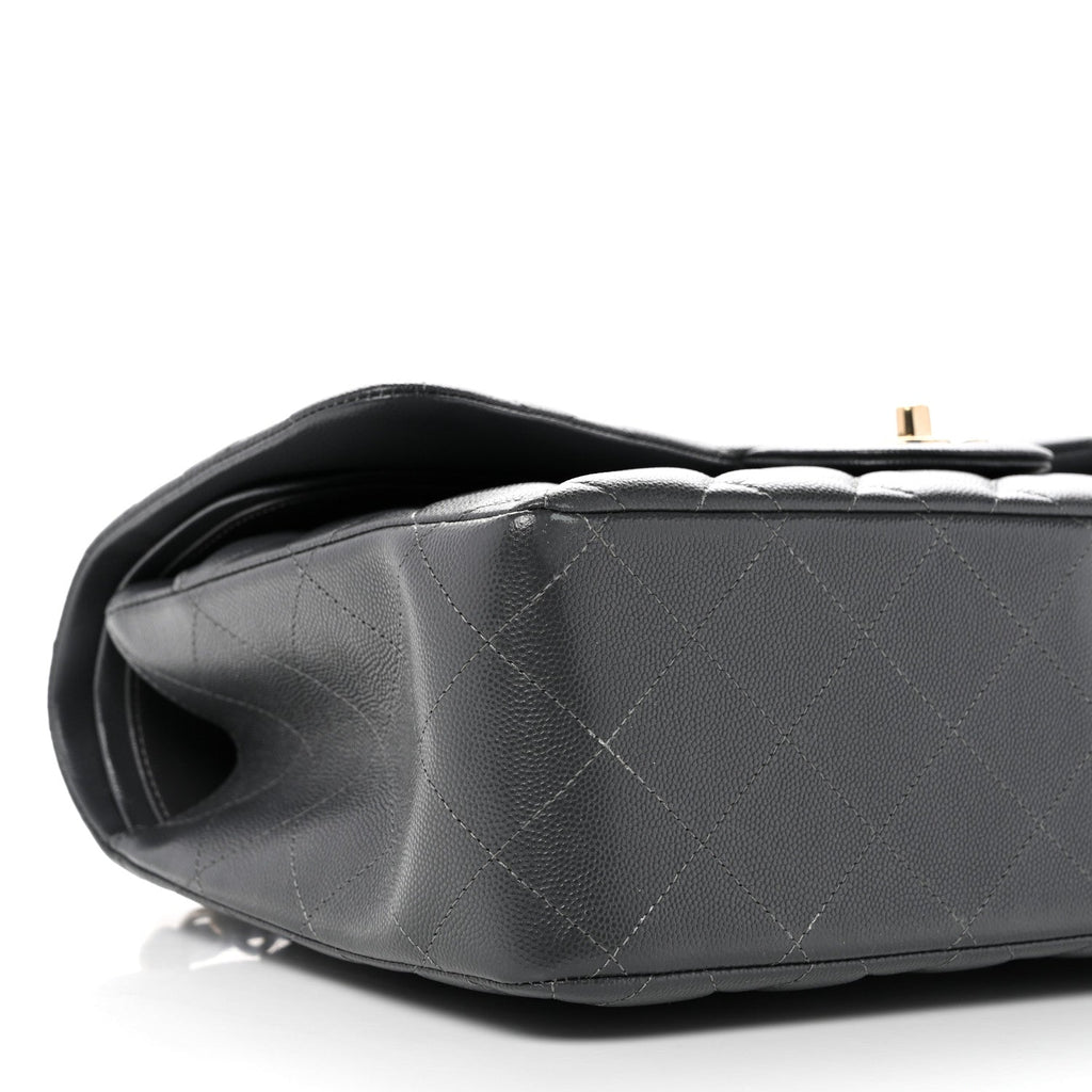 Caviar Quilted Jumbo Double Flap Dark Grey