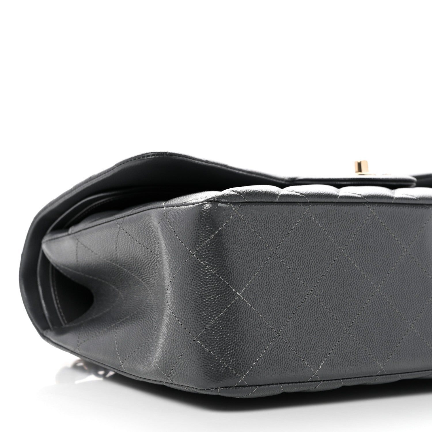 Caviar Quilted Jumbo Double Flap Dark Grey