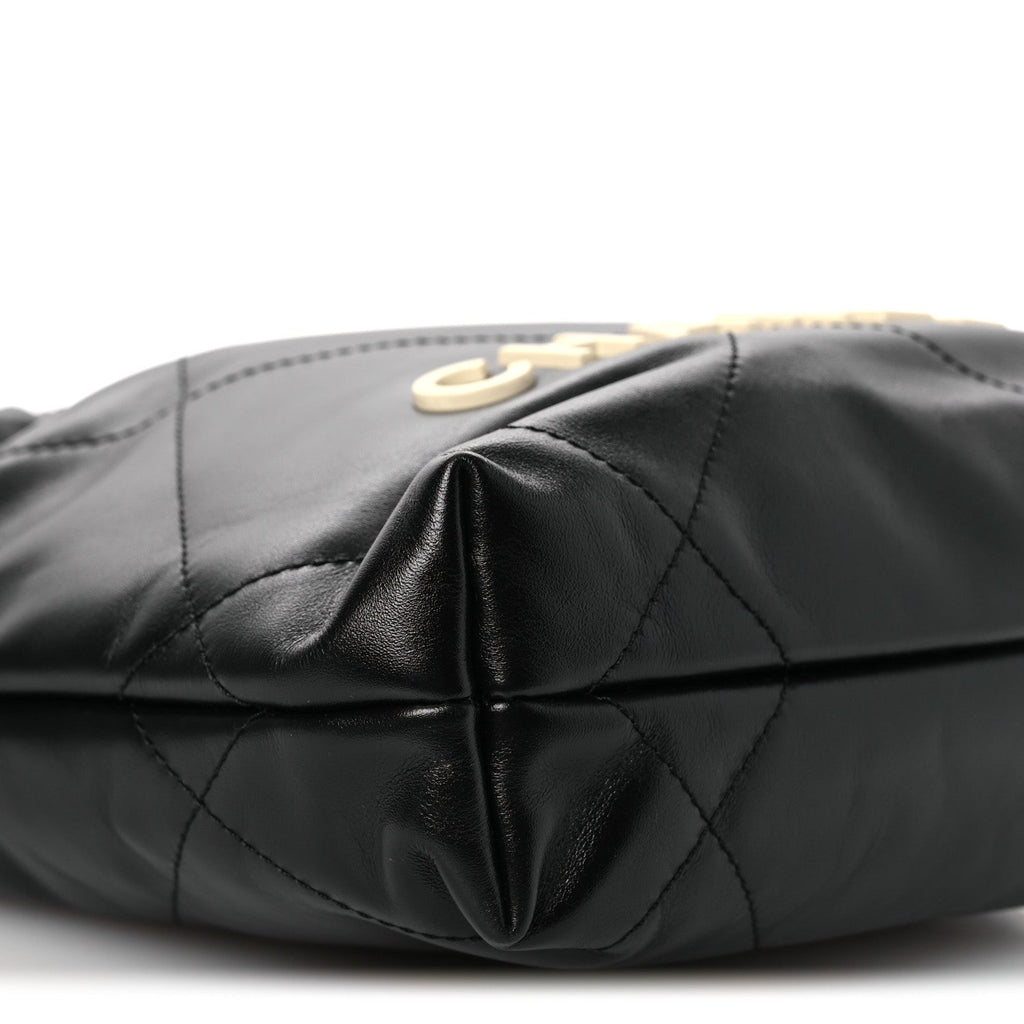 Shiny Calfskin Quilted Mini Chanel 22 Black White