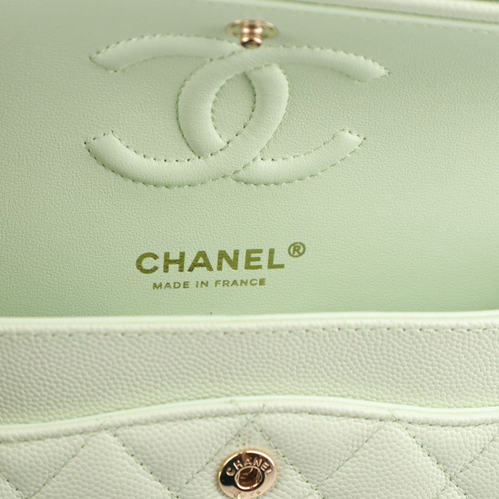 Caviar Quilted Small Double Flap Light Green