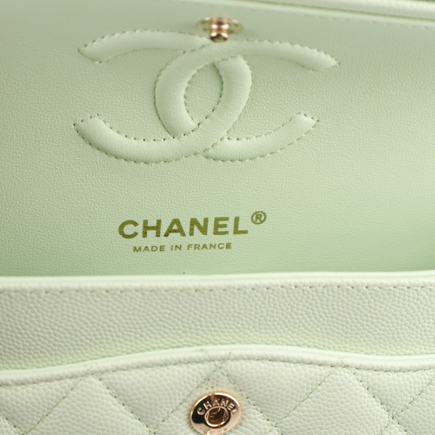 Caviar Quilted Small Double Flap Light Green