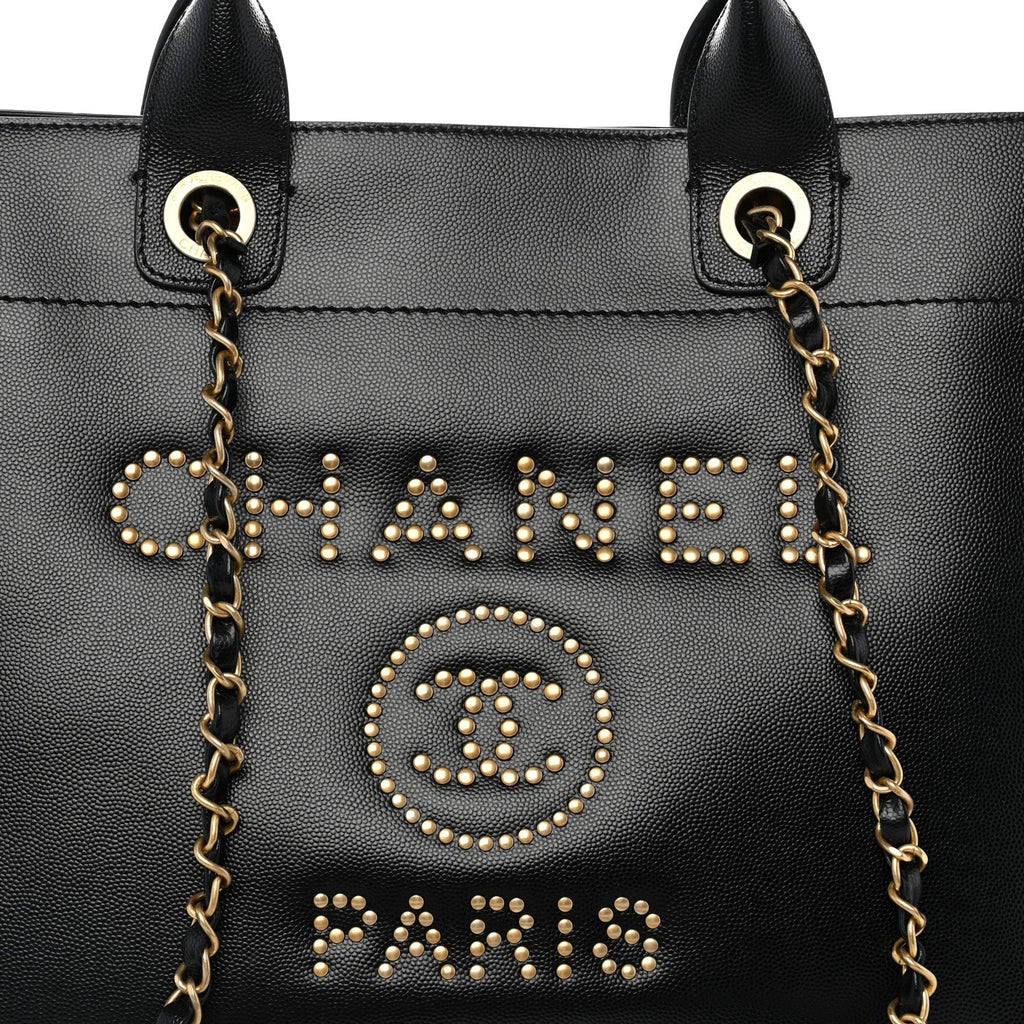 Caviar Small Studded Deauville Tote Black