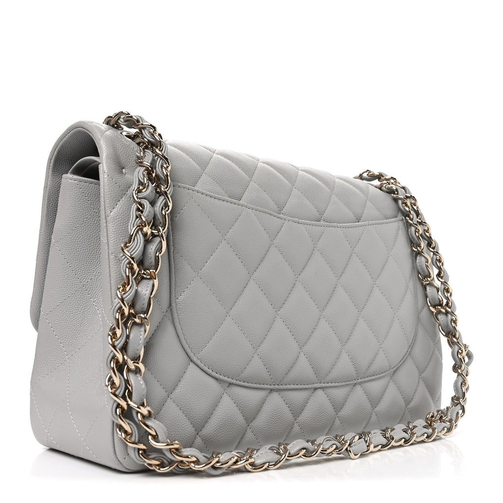 Caviar Quilted Jumbo Double Flap Grey