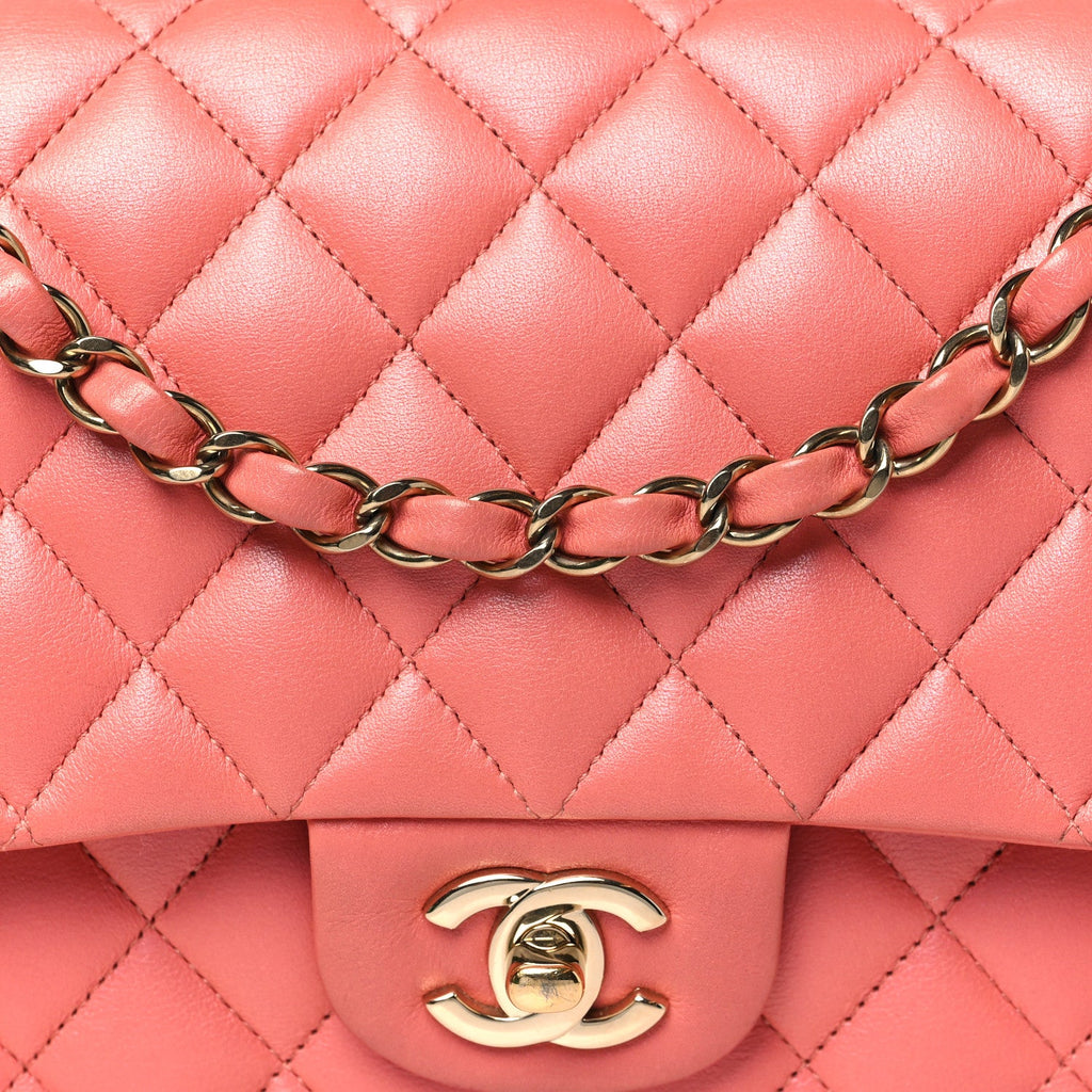 Iridescent Lambskin Quilted Medium Double Flap Pink